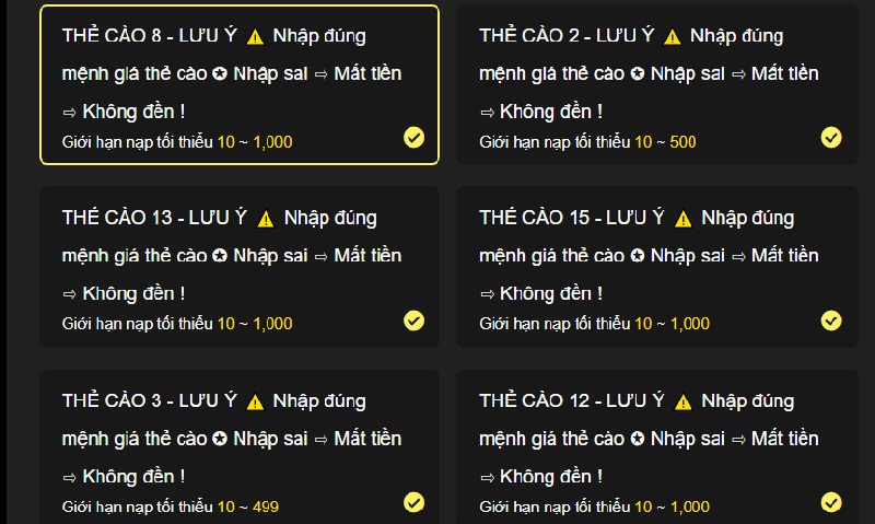 Bạn có thể lựa chọn giao dịch thông qua thẻ cào điện thoại